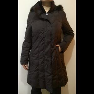 !!SOLD!! long goose down puffer coat, dark brown